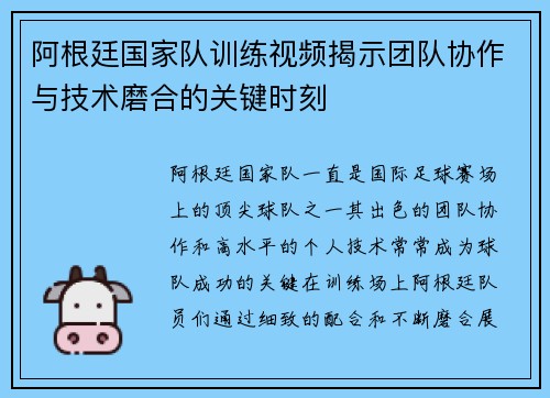 阿根廷国家队训练视频揭示团队协作与技术磨合的关键时刻 阿根廷国家队训练视频揭示团队协作与技术磨合的关键时刻